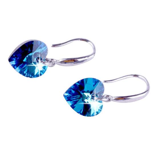 Women's Blue Heart Rhinestone Alloy Ear Hook Dangle Eardrop Earrings