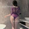 Sexy lingerie romantic purple long-sleeved onesie seductive sexy ladies hollowed-out net socks