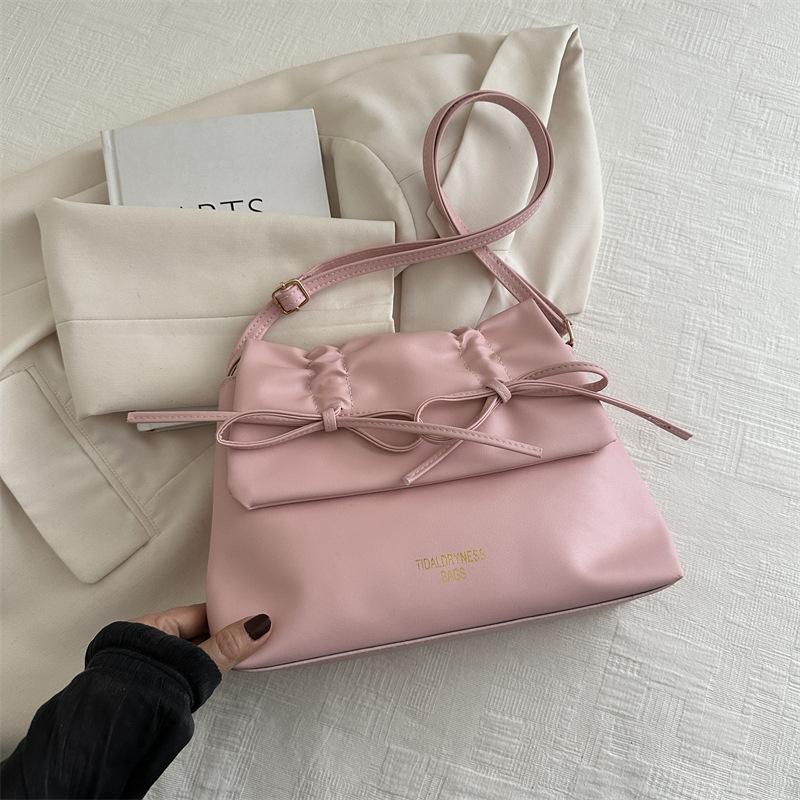 

Bow fashion Korean version of gentle texture shoulder messenger bag women 2025 spring and summer new niche small square bag women розовый