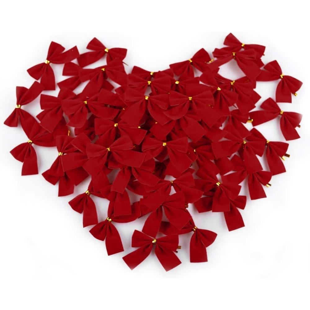 12/24/36 Stücke Weihnachtsschleife Rot Gold Mini Weihnachtsbaum Bowknot für Heimdekoration Hochzeitsdeko Navidad Neujahrsparty DIY Geschenk