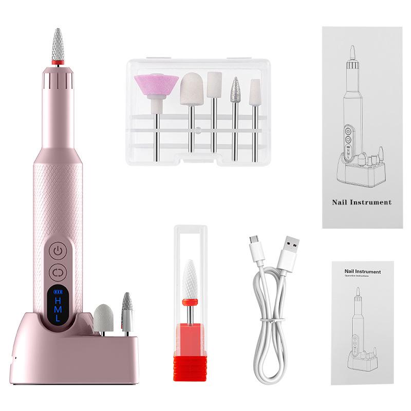 Electric Nail File & Polisher with Base Display - Pen-Style Manicure Grinding & Exfoliating Machine
