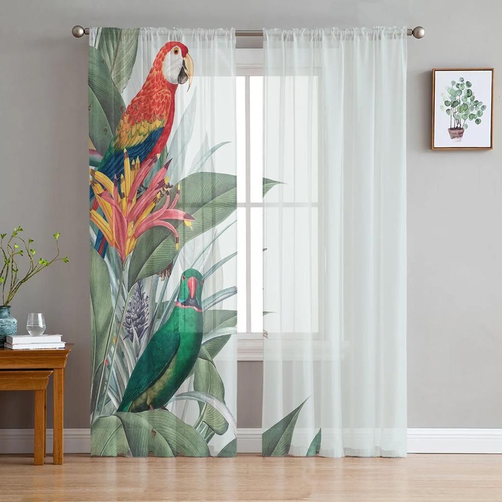 Toucan Flower Fruit Tropical Pineapple Map Tulle Curtain For Living Room Bedroom Modern Sheer Curtains Decor Window Treatment