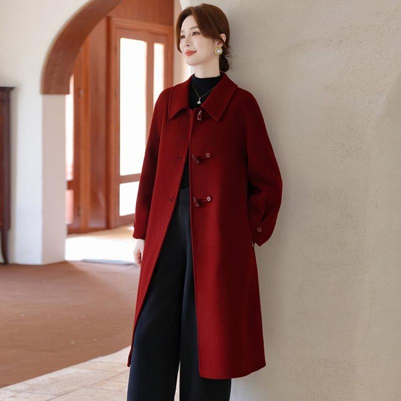 

Двустороннее кашемировое пальто для женщин средней длины, новое маленькое высококачественное шерстяное пальто на осень и зиму 5XL [recommended 150-80kg] красный