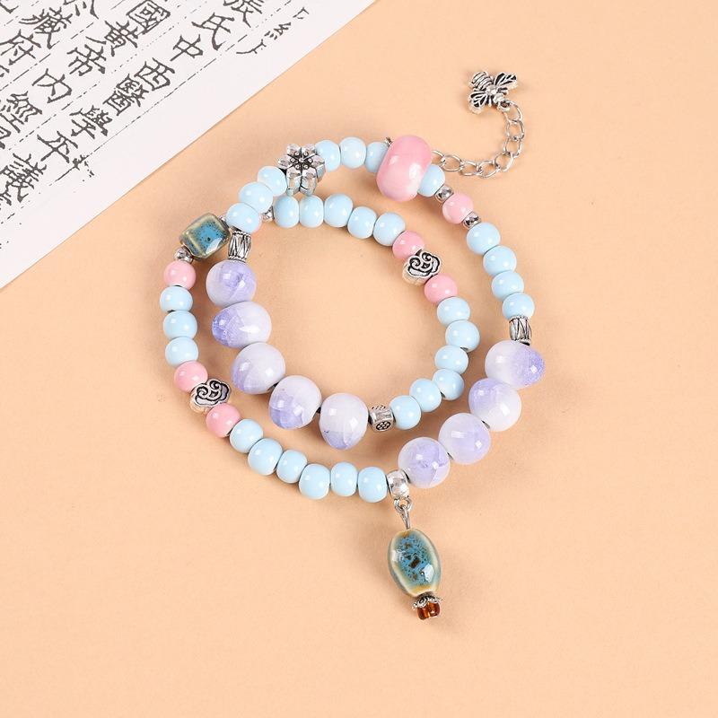 Double-layer stacked ceramic beaded bracelet men's and women's retro literary niche bracelet accessories