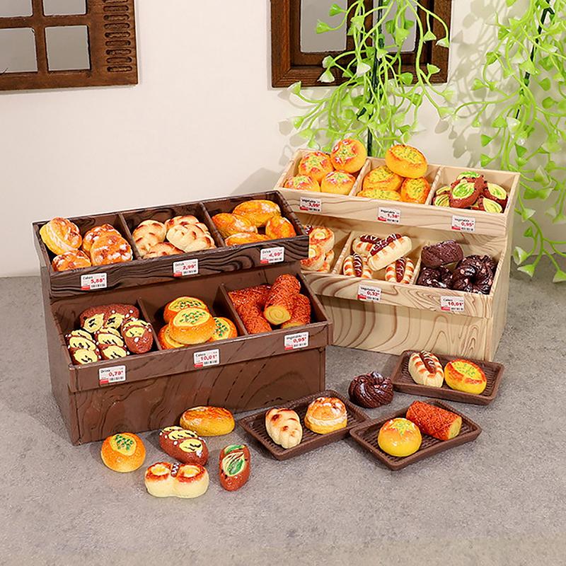 Mini Bread Cabinet For Dollhouse Miniature Bread Basket Miniature Simulation Bread Dessert Model Toys Supermarket Scene Decor