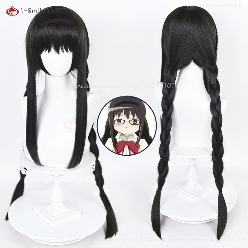 Anime Wigs Akemi Homura Cosplay Wig 90cm Long Black Twisted Braid Hair Halloween Women Party Wigs + Wig Cap