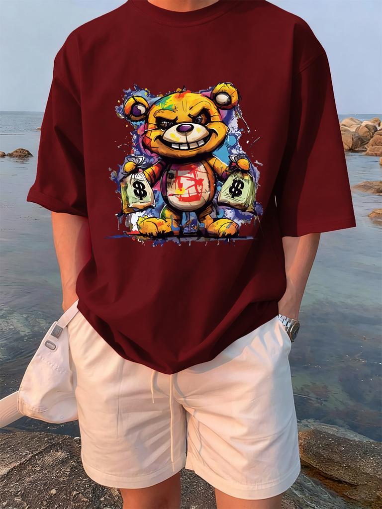 Colorful Bear Holding A Money Bag Printing TShirts Womens Summer Cotton T Shirt Loose ONeck Soft Tops Casual Womans Clothes