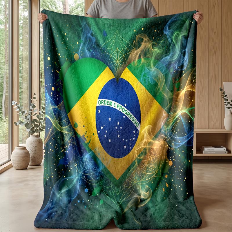 Brasilien Fotboll Tryckt Flanellfilt Hudvänlig Varm Dekorativ Pläd för Inomhus Soffa Säng Daglig Användning