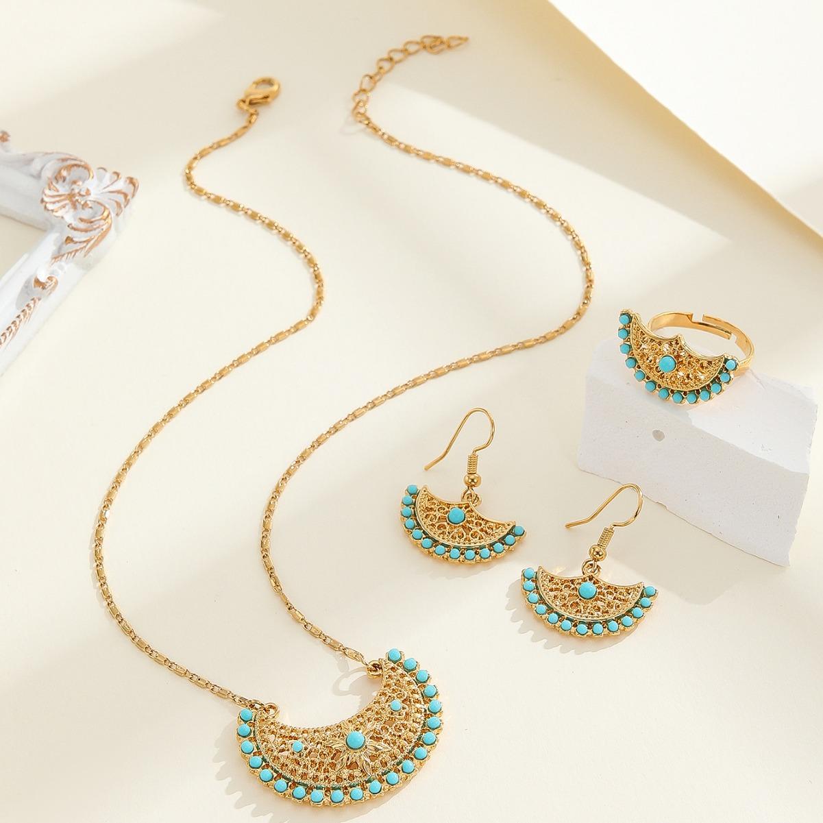 

Простой комплект из ожерелий и серег в стиле ретро, модный дизайн в форме веера, серьги-кольца на указательный палец, универсальные.