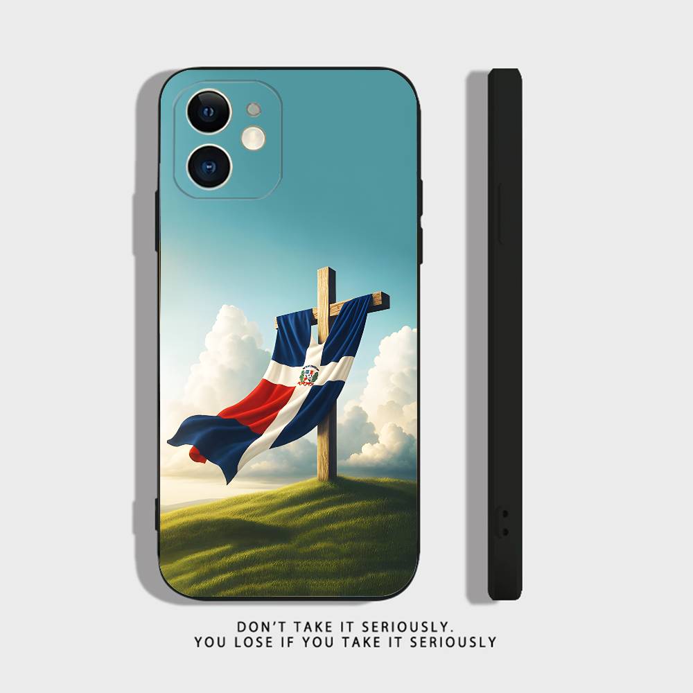 Dominican Republic Flag For iPhone 17,16,15,14,13,12,11,Pro,X,XS,Max,XR,Plus,Mini Soft Silicone Phone Case Black Shockproof TPU
