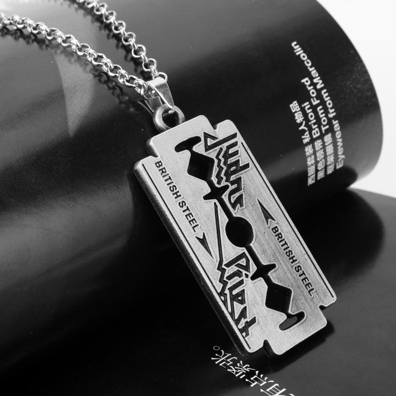 Neue Mode Edelstahl Rasierklingen Halskette Herren Hip Hop Emaille Metall Anhänger Schmuck Für Judas Priest Geschenk
