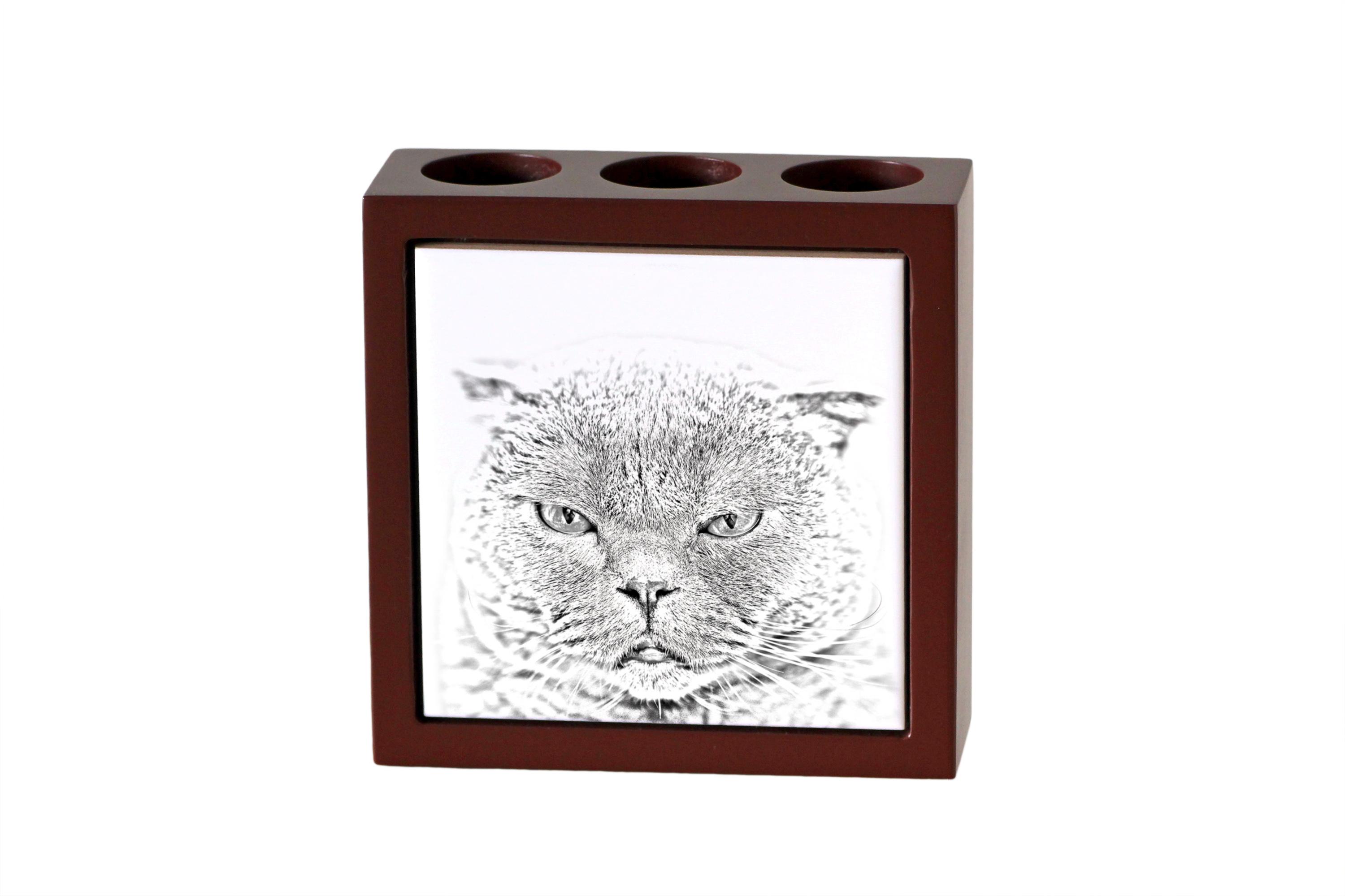 

Scottish Fold - pen holder with a cat, desk organizer with a print, personalized desk decoration by Art-Dog brand коричневий