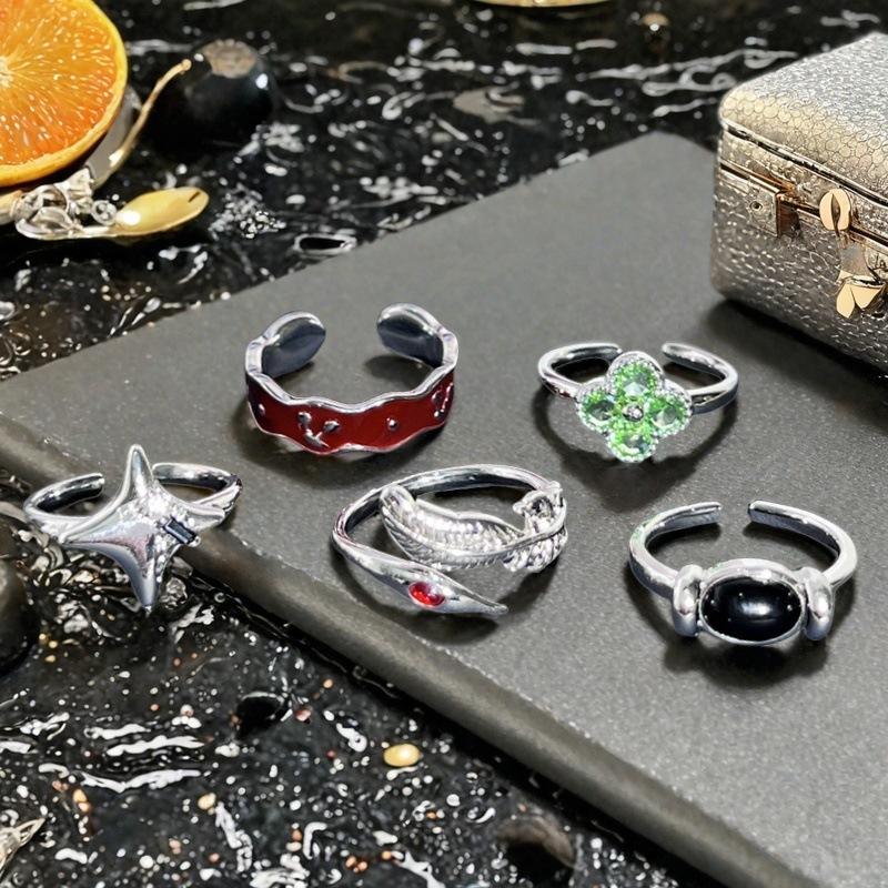 Niche Design Four-Leaf Clover Open Ring, Women'S High Sense Of Retro Temperament Dripping Oil, National Tide Personality Ring
