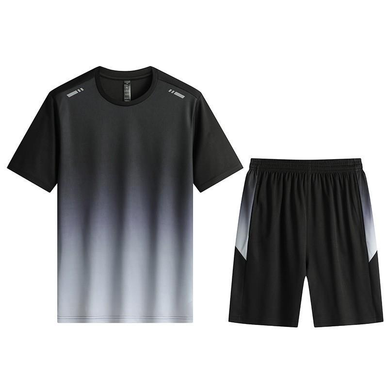 Fitness Clothes Men's Ice Silk Quick Drying Sportswear Set Short Sleeved Morning Running Badminton Basketball Training Room Shorts
