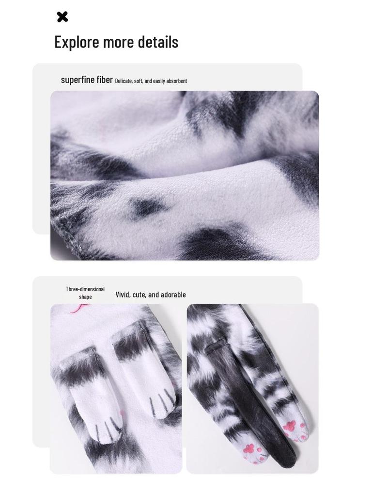 Ultra-Absorbent Cartoon Cat Hand Towel: Double-Layer Microfiber Hanging Cloth