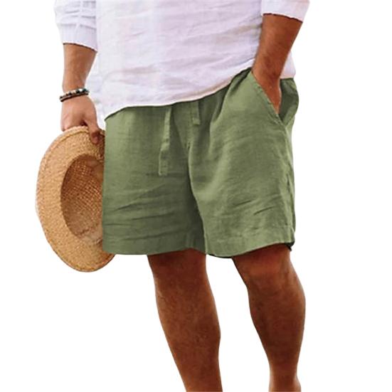 Mid-Rise Elastic Waistband Drawstring Men Shorts Pockets Straight Wide Leg Knee Length Solid Color Loose Fitness Beach Shorts Sportwear