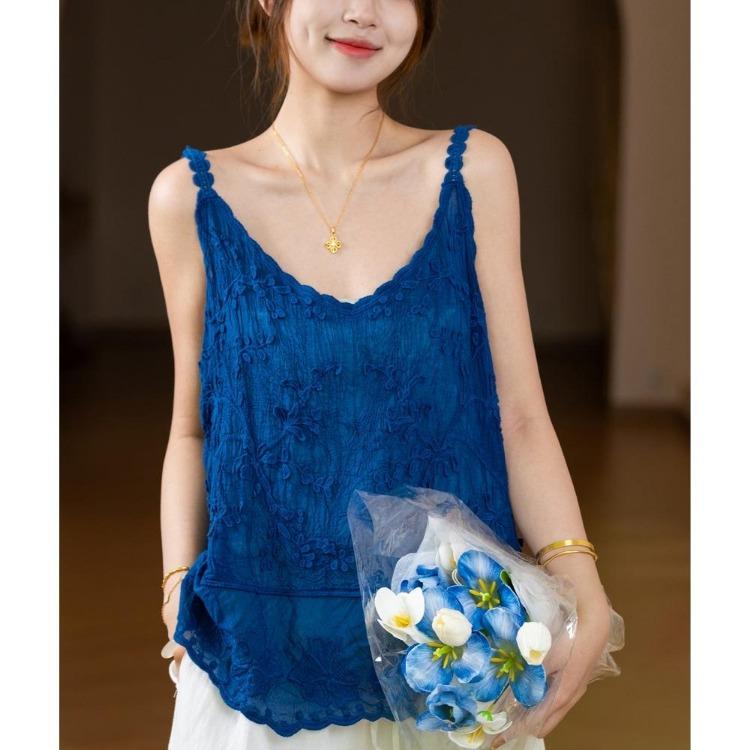 Новая летняя женская майка-жилет без рукавов, свободный топ из ажурной вязки, базовый, белый, синий One Size