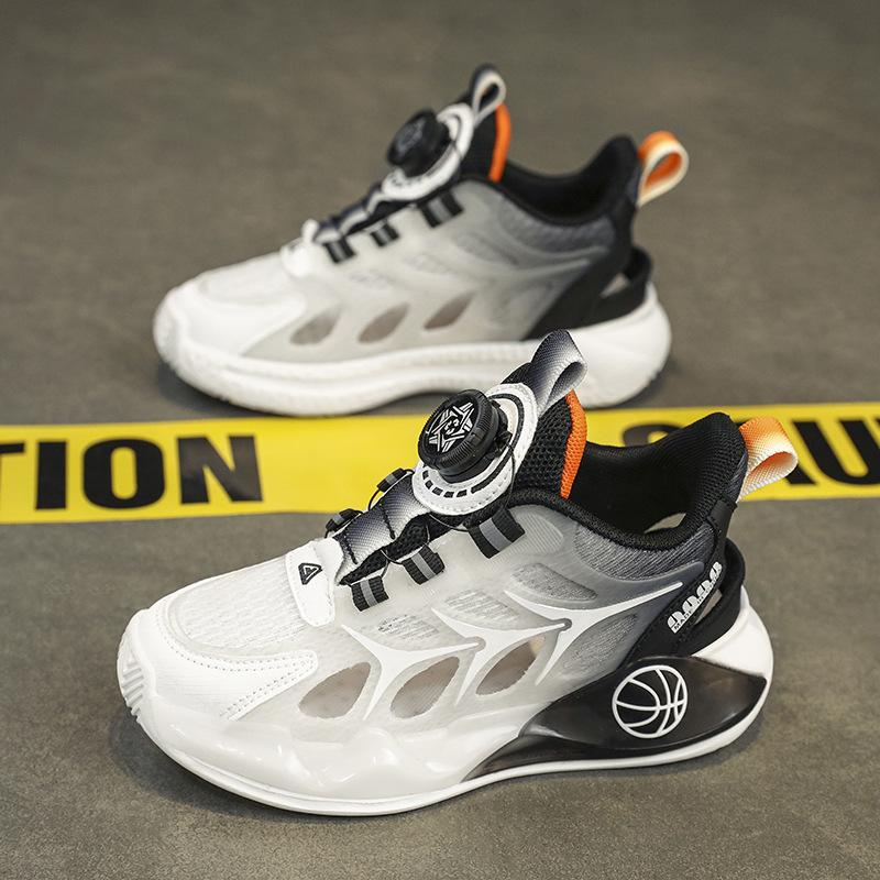 Classmates Boys Summer Single Mesh Breathable Soft Bottom Older Children Rotating Buckle Hollow Frame Shoes Children's Physical Education Sneakers