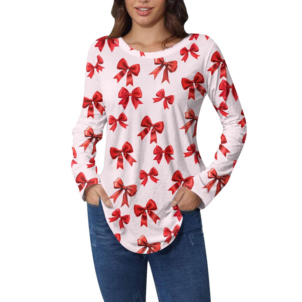 Tee Shirts For Women Fall Casual Long Sleeve Shirts Sweatshirt Vintage Graphic Printing Top Pullover Valentine's Day