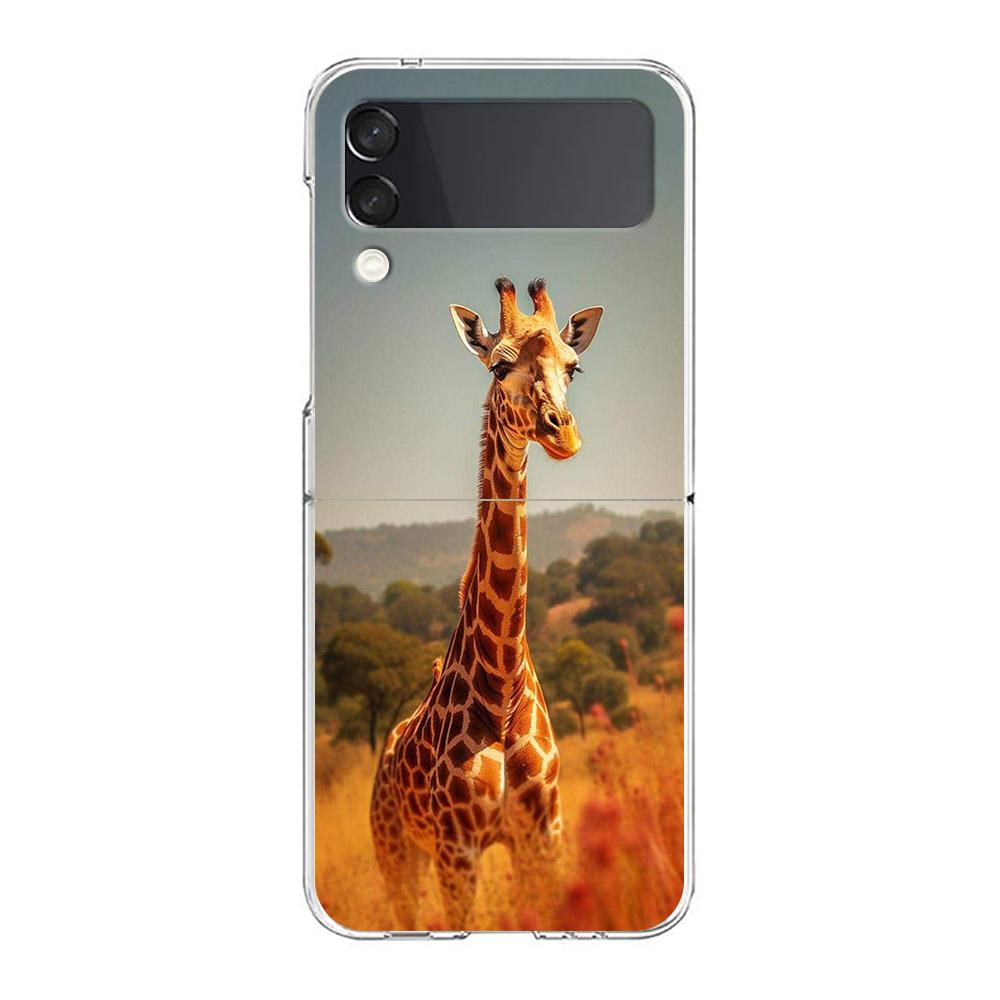 Giraffe Phone Case For Samsung Galaxy Z Flip 3 4 5 Hard Folding Clear PC Bumper For Samsung Z Flip3 Transparent Back Cover
