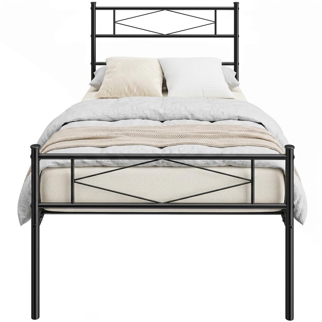3ft Single Bed Frame with Headboard and Footboard, Metal Platform Bed Frame with 32 Cm Underbed Storage, Black