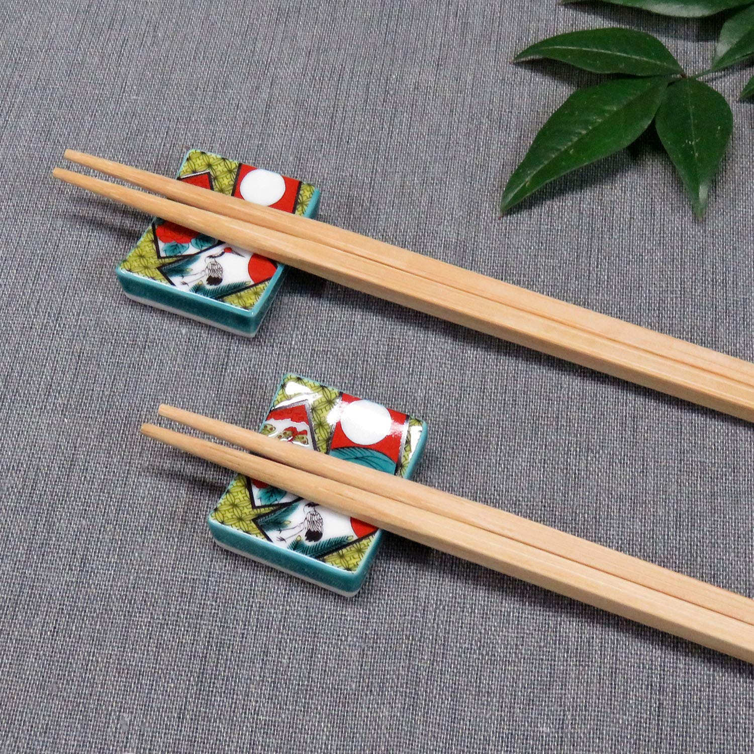 

Stylish Kutani Ware Pair Chopstick Rest Set with Flower Karuta Ceramic Cutlery Made in Japan Design, Rest,