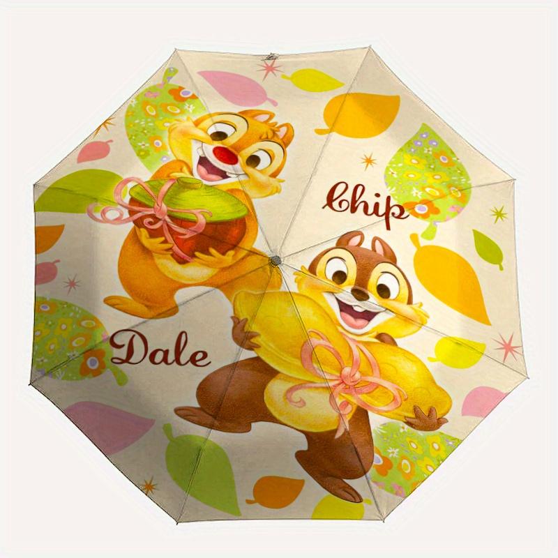 Nuts Chip 'n' Dale Cartoon Design Automatic Folding Umbrella - 3 Folding Design, Vivid Cartoon Pattern, Suitable for Outdoor Activities, A G