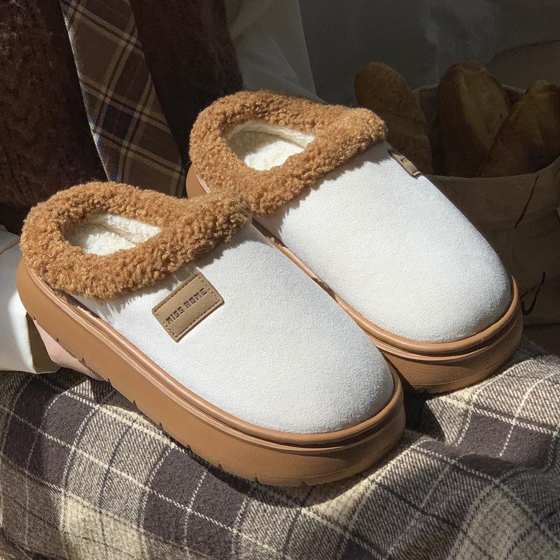 New solid color thick-bottomed shit-stepping slippers autumn and winter couples home velvet warm and non-slip cotton slippers