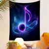 Neon Musical Note with Cosmic Glow Patterned Tapestry Decorative Wall Hanging, Home Bedroom Living Room Decor