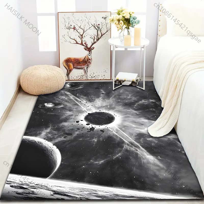 Black Planet Light Pattern Carpet for Bedroom Living Room Bedside Sofa Floor Mat Modern Home Decor Area Rug Luxury Gift