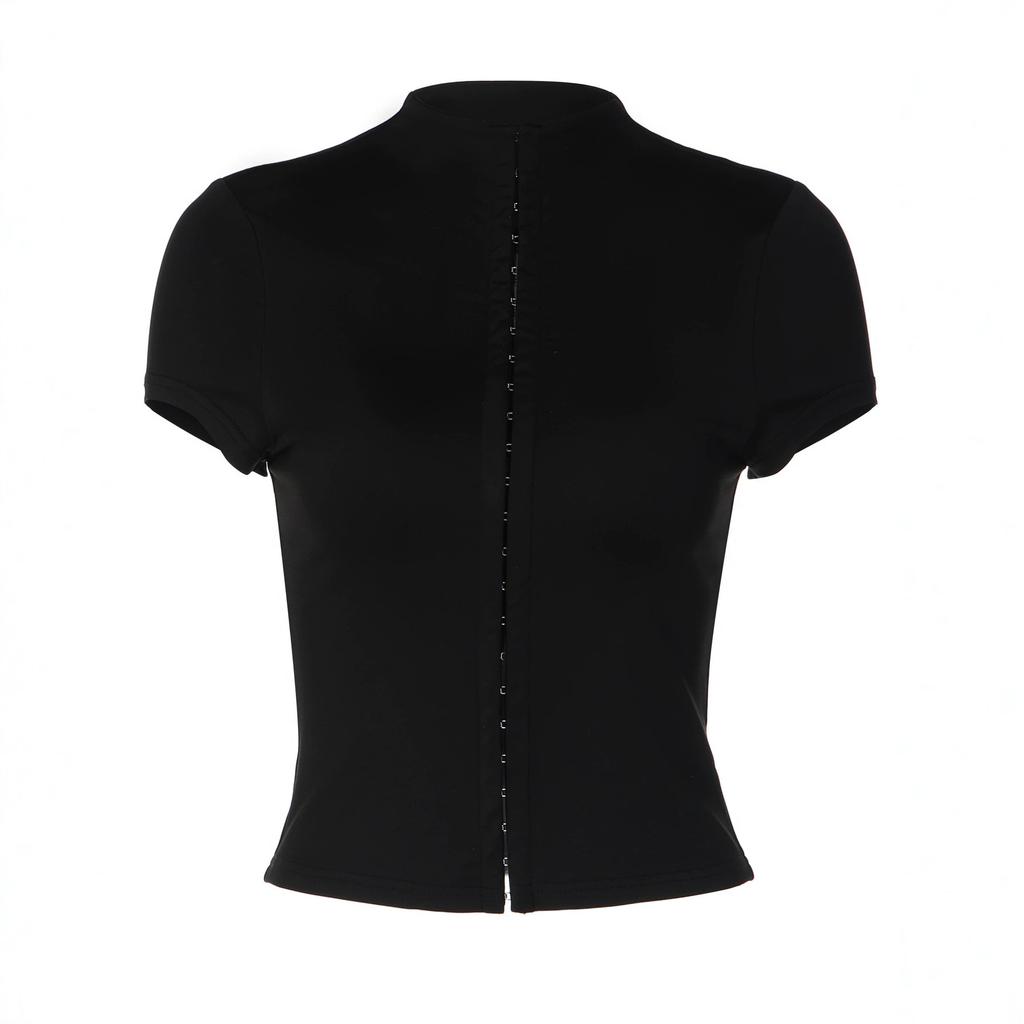 Europe and the United States hot-selling women's clothing summer new fashion slim-fit cardigan breasted sexy navel short-sleeved T-shirt wholesale