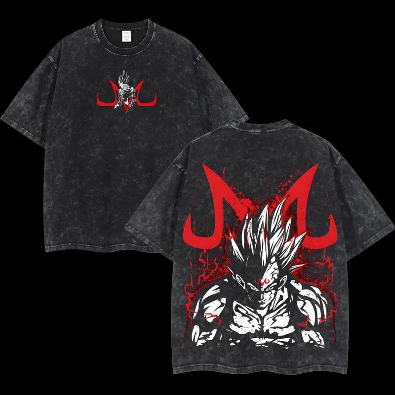 

Majin Vegeta T Shirt Men Acid Wash Oversized Anime Red M Symbol Cotton Vintage Gym Streetwear Evil Power Graphic Back Tee Top M