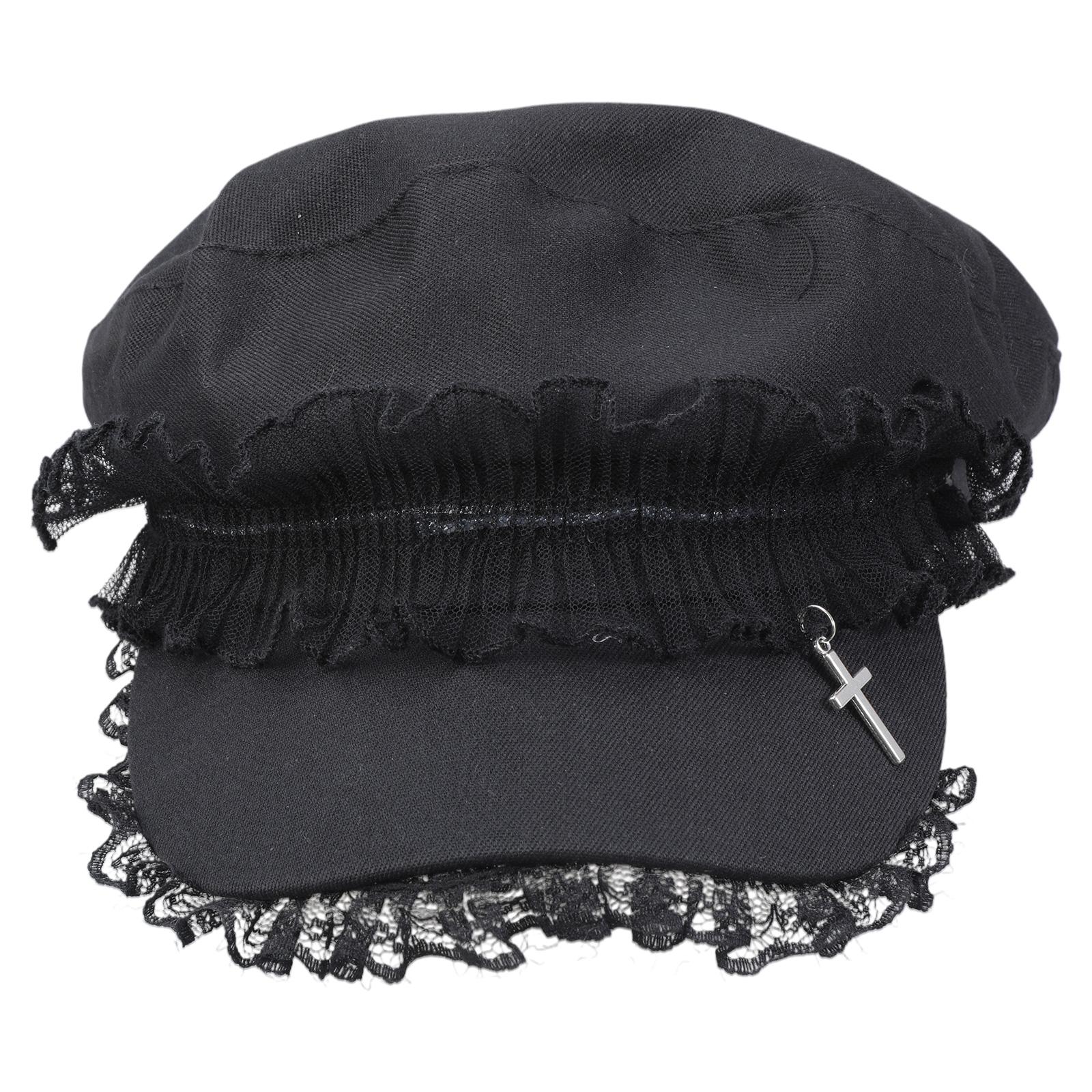 

Lace Hat for Women Cool Beret Hat 2000s Chauffeur Hat Elegant Newsboys Hat Crucifix Pendant Black Dome Painter Hat 1 чёрный