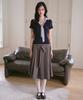THE GREEN LAB Ribbon Tie Layered Short Sleeve Knit [Navy]