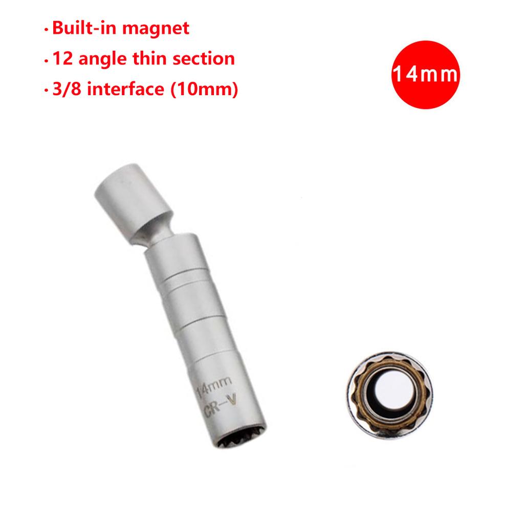 Socket Wrench Magnetic 12 Angle Repairing Removal Tool Thin Wall 3/8" Magnetic Drive Sockets for 14/16mm Spark Plug Removal Tool