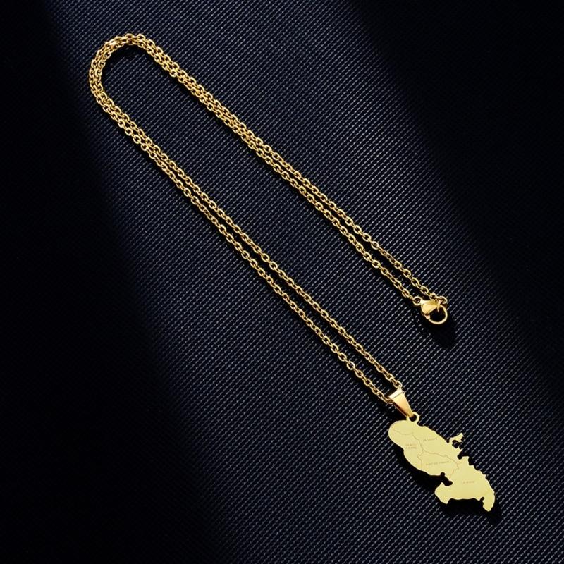 Stainless Steel Martinique Map Pendant Necklace Women Men Fashion Jewelry Silver/Gold Color Patriotism Country Choker