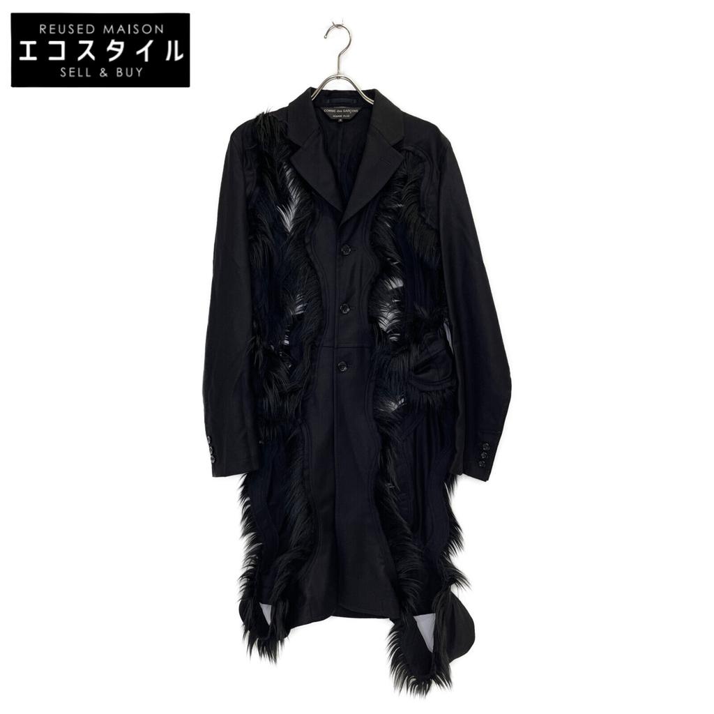 COMMEdesGARCONS HOMME PLUS PL-J045 23AW Faux Fur Cut-out Long Jacket Jacket M blackUsed