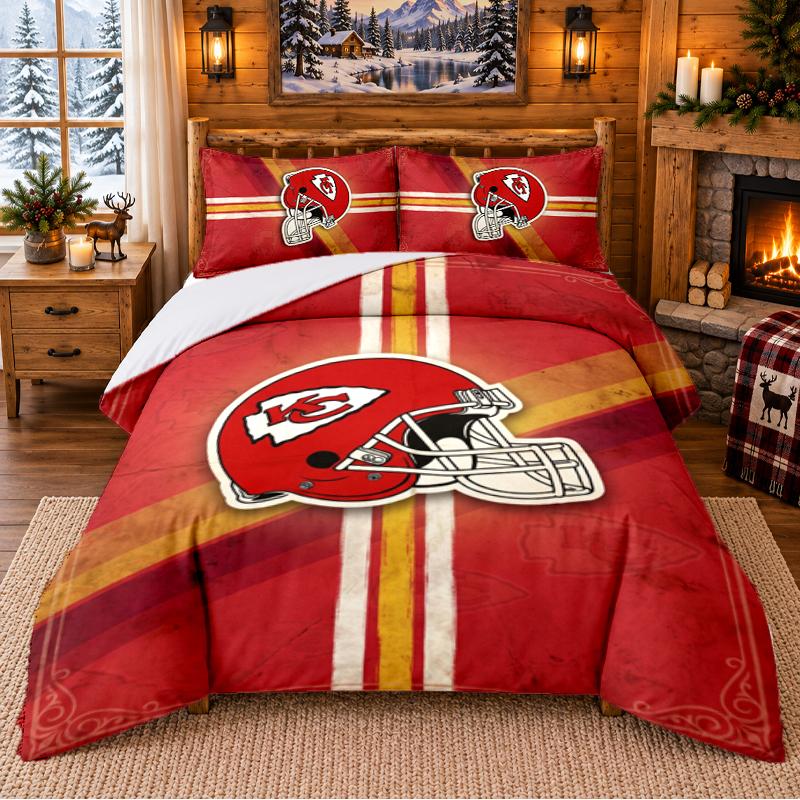 Printed 3Pcs Bedding Set Kansas City Chiefs Pattern Bed Sheet Pillowcase For Bedroom Decor