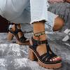 New Ethnic Style Roman Car Line Sandals Summer T-Heels with Casual European and American Thick Heels Women'S High Heels, Women Shoes