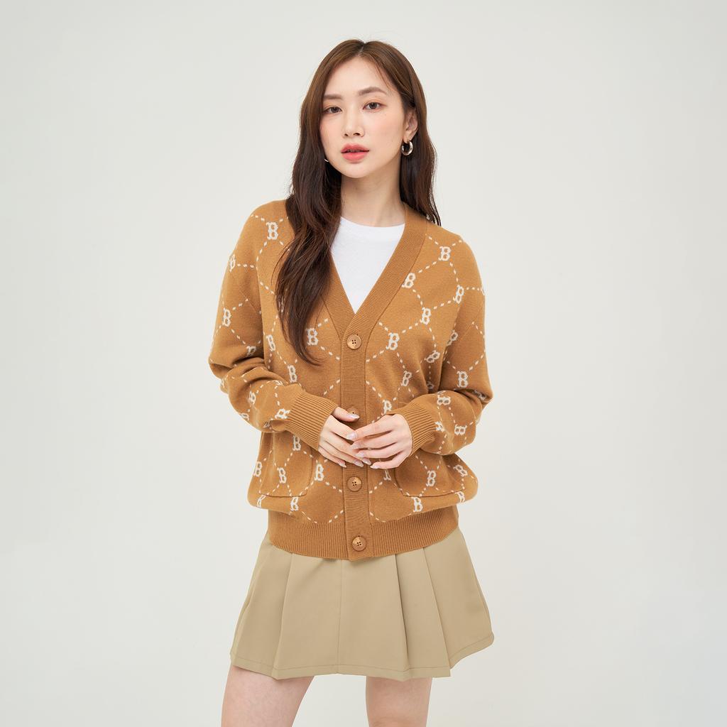 New MLB MONOGRAM Collection Boston Red Sox 24FW Knitted Fabric Cardigan Unisex Camel 3AKCM0144-43CAS