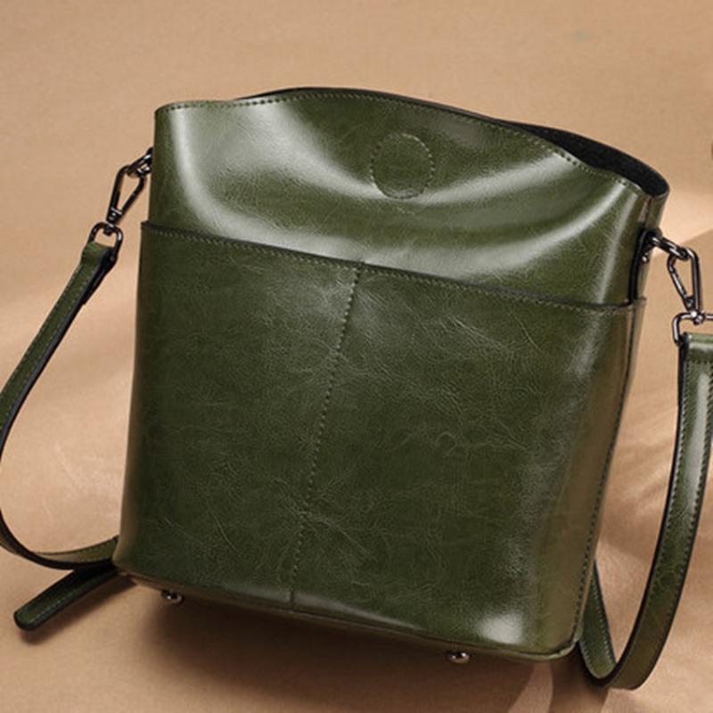 Dameveske ekte skinn Dameveske Mote skulderveske Uformell Alt Enkel Crossbody Bag Bucket Bag