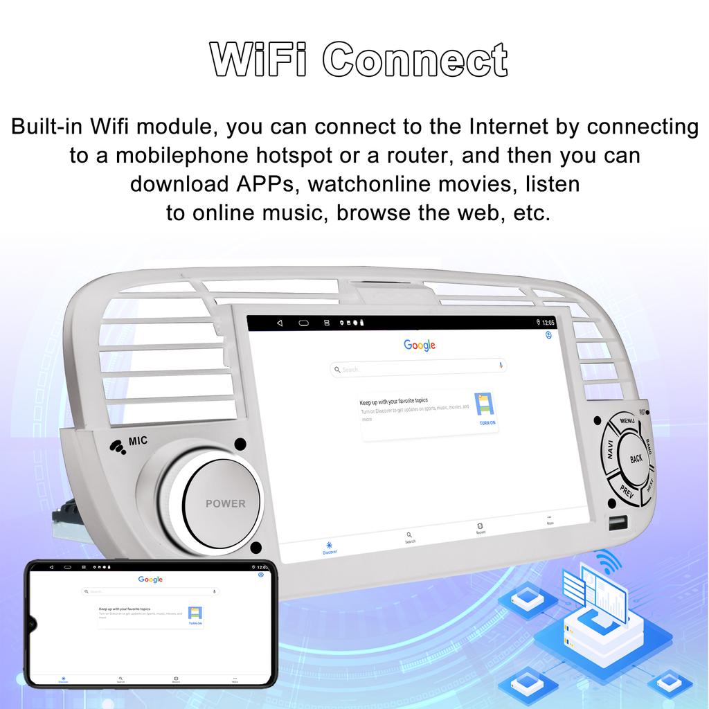 7" Android-Autoradio für FIAT 500 2007-2015 Multimedia-Player GPS-Navigation Autoradio Unterstützung Carplay BT DAB OBD2 TPMS