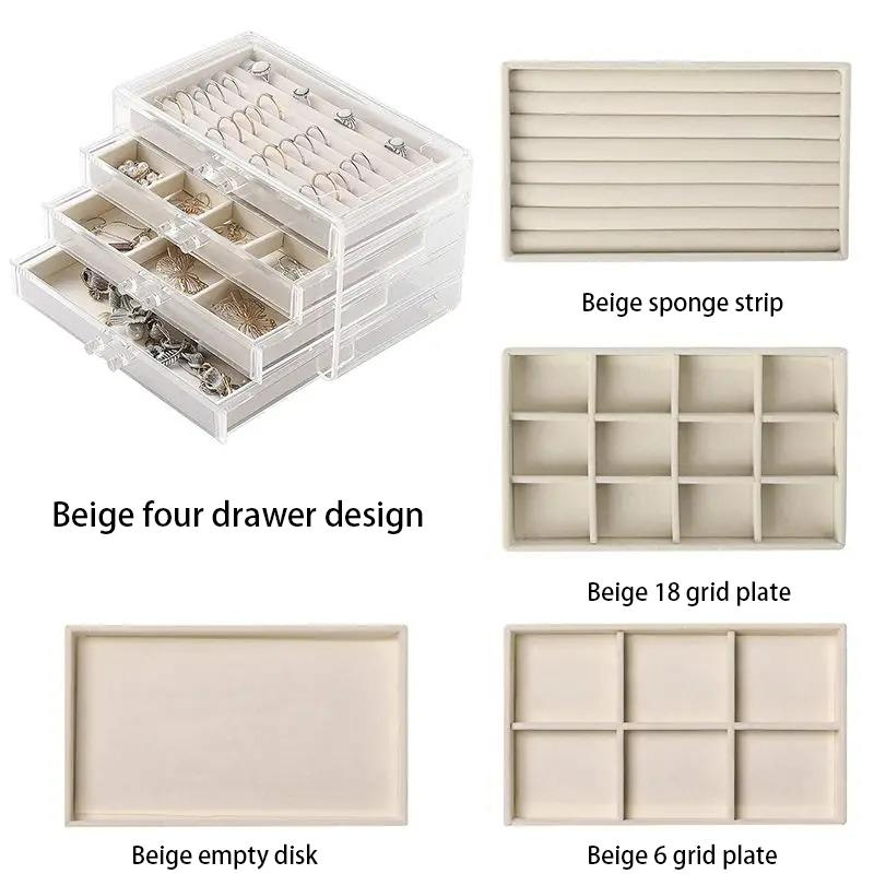 Transparent Acrylic Jewelry Box Organizer Velvet Drawer Jewelry Boxes Storage Ring Necklace Bracelet Earrings Display Stand Gift
