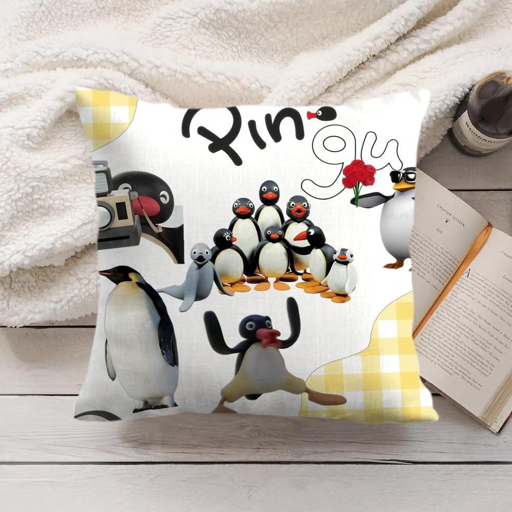 PPingu Cartoon Cute Cushion Cover Silky Short Plush Invisible Zipper Dustproof Sofa Pillow Case for Home Decor