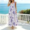 U-Neck Minimalist Sleeveless Maxi Dress Lightweight Flowy Fabric,Elegant Floral,Versatile for Vacation & Casual Occasions