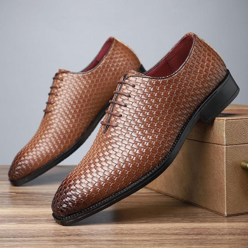 Mens Oxford Shoes Breathable PU Leather Round Toe Lace-Up Casual Retro Style