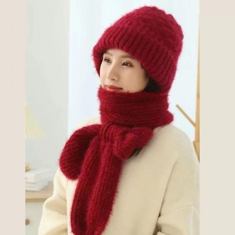 Autumn and Winter Squirrel Velvet Warm Women's Wool Hat Versatile Snow Hat Cold Winter Hat Scarf Integrated Knitted Hat
