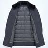 Middle-aged and Elderly Men's Woolen Coats Mid-length Stand-up Collar Down Lining Autumn and Winter Double-sided Woolen Coats Men's Two-piece Set