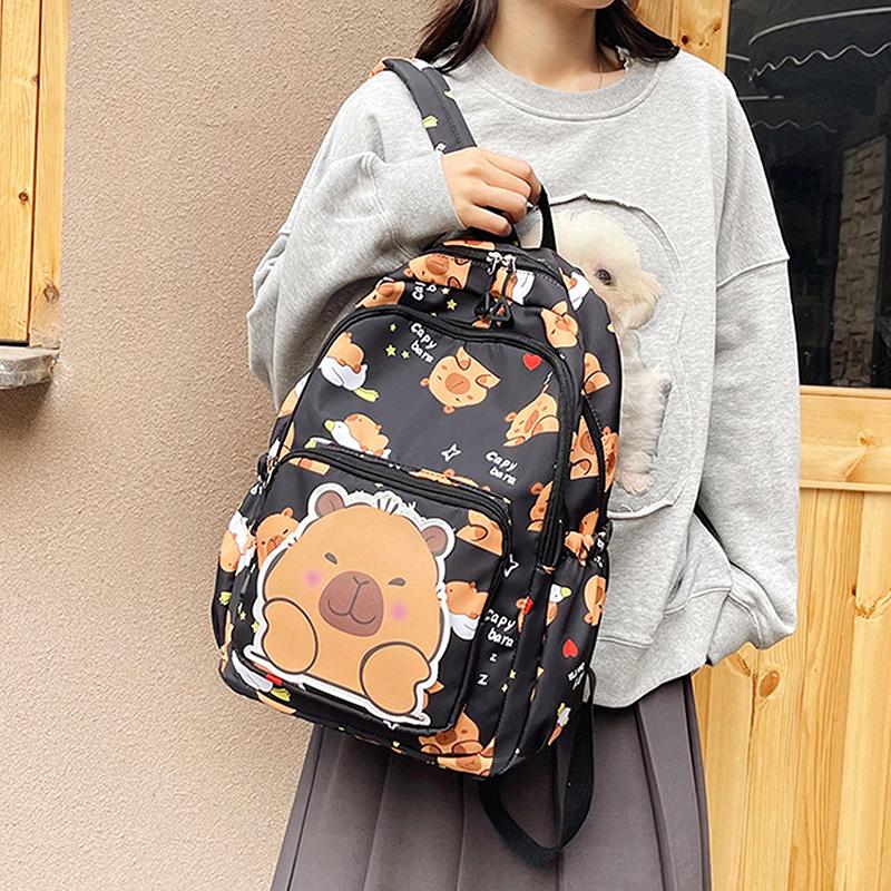 Cartoon Capybara Print Backpack Funny Large Capacity Capybara School Bag Student Laptop Bag Cute Lightweight Backpack Gifts