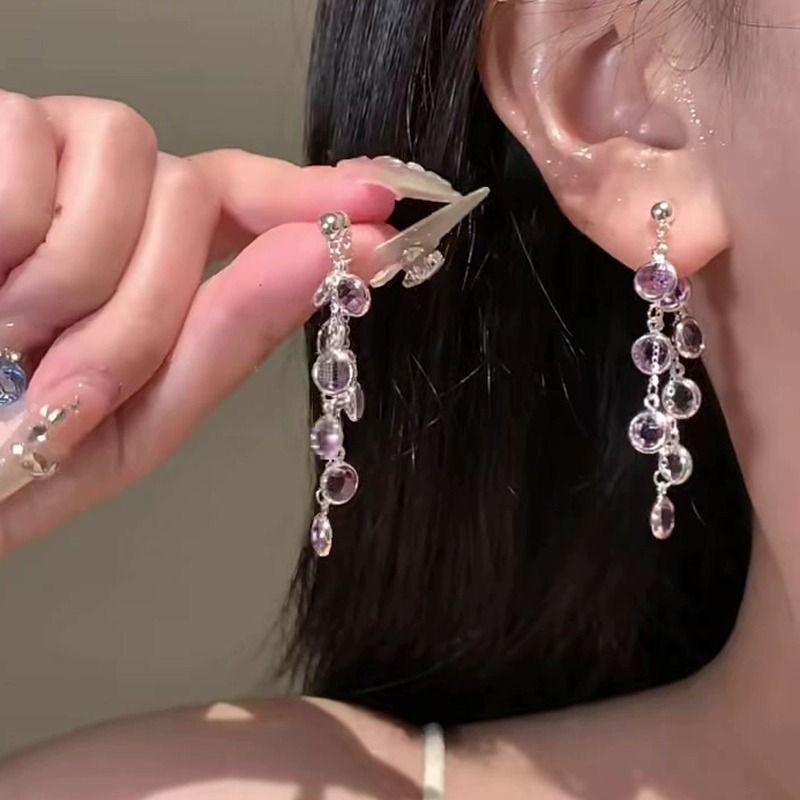 Sparkling Crystal Drop Earrings With Elegant Fringe Beads Dangle Hanging Earrings Fashion Statement Party Jewewlry Gifts